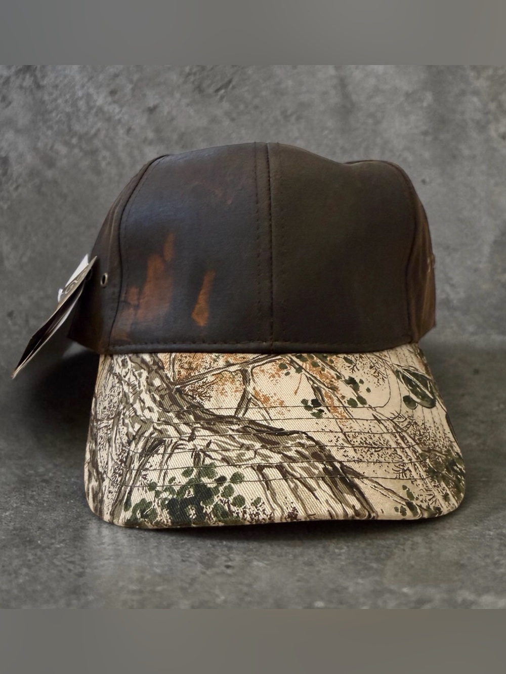 Game Guard Men's Brown Leather Cap with Camo Brim New With Tags